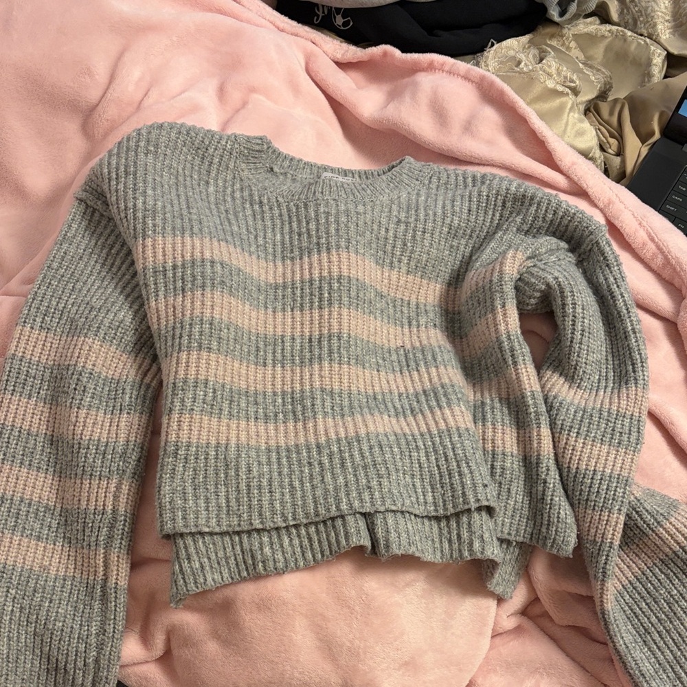 Pink Rose Gray and Pink Striped Sweater